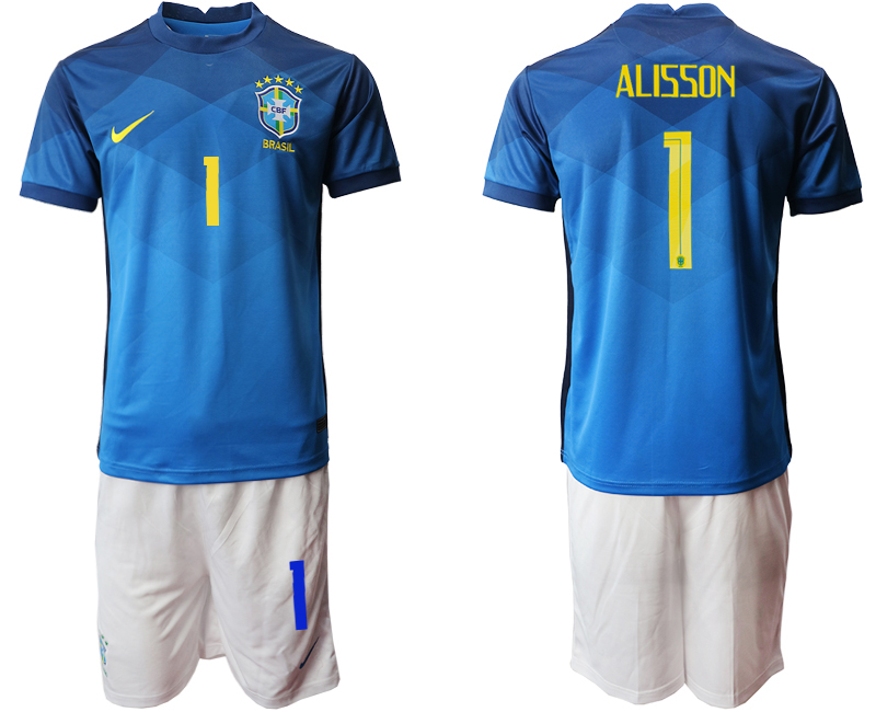 Men 2020-2021 Season National team Brazil away  blue #1 Soccer Jersey->brazil jersey->Soccer Country Jersey